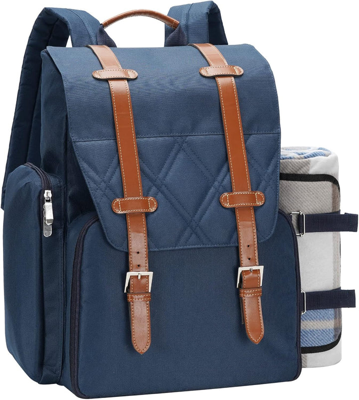 Picknick-Rucksack für 4 Personen mit grosser isolierter Kühltasche, Picknickkorb-Set mit Weinbeutel,
