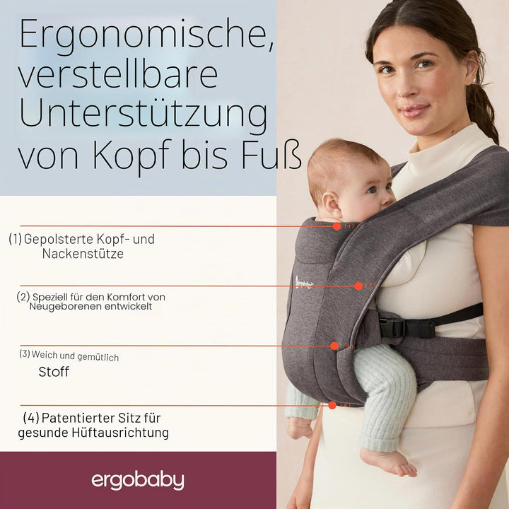 Ergobaby Embrace Babytrage für Neugeborene 3,2-11,3 kg, Oxford Blue blau, oxfordblau Ponte Knit, bla