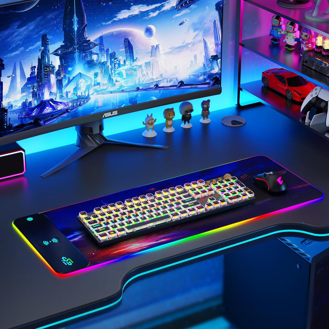GIM RGB Gaming Mauspad XXL Mousepad 800 x 300 x 4cm Mauspads mit Sternmotiv unterlage PC Maus Pad An