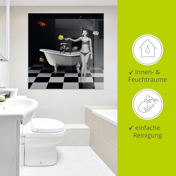 ARTland Glasbilder Wandbild Glas Bild einteilig 40 x 40 cm Frau Pin Up Badewanne Badezimmer Wasser b