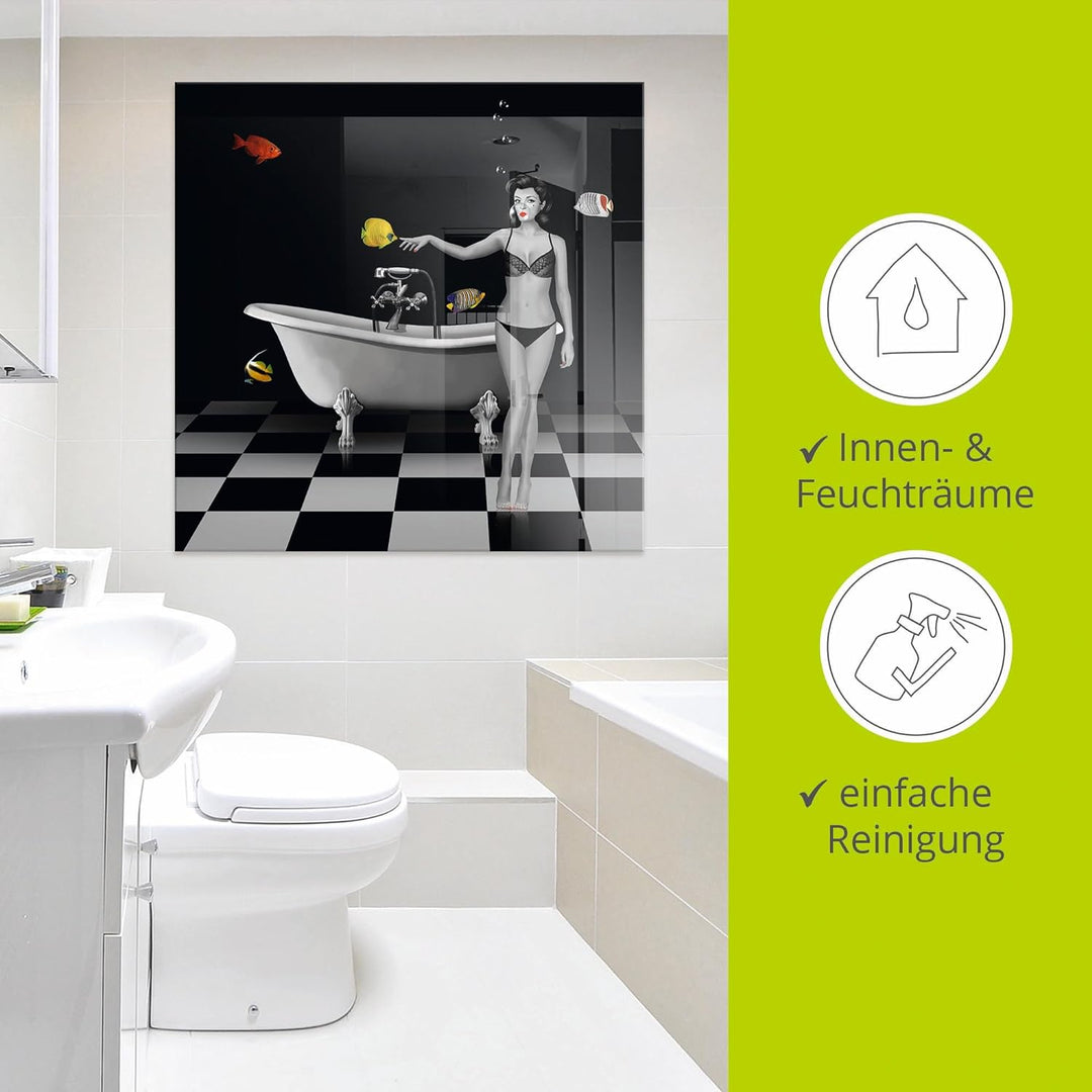 ARTland Glasbilder Wandbild Glas Bild einteilig 40 x 40 cm Frau Pin Up Badewanne Badezimmer Wasser b