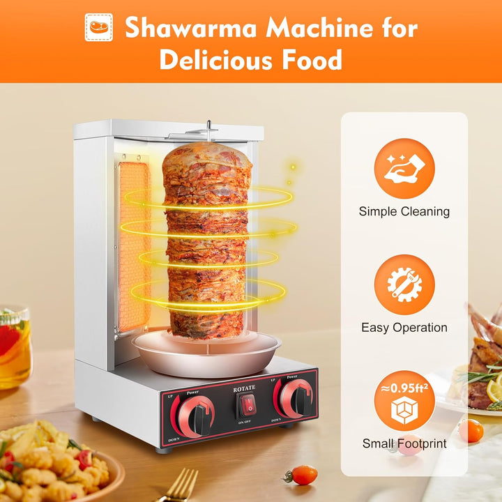 Gas Kebab Machine, 2 Brenner Kebap Grill, Vertical Gyrosgrill Grillofen mit Anti-Rutsch-Füsse, Elekt