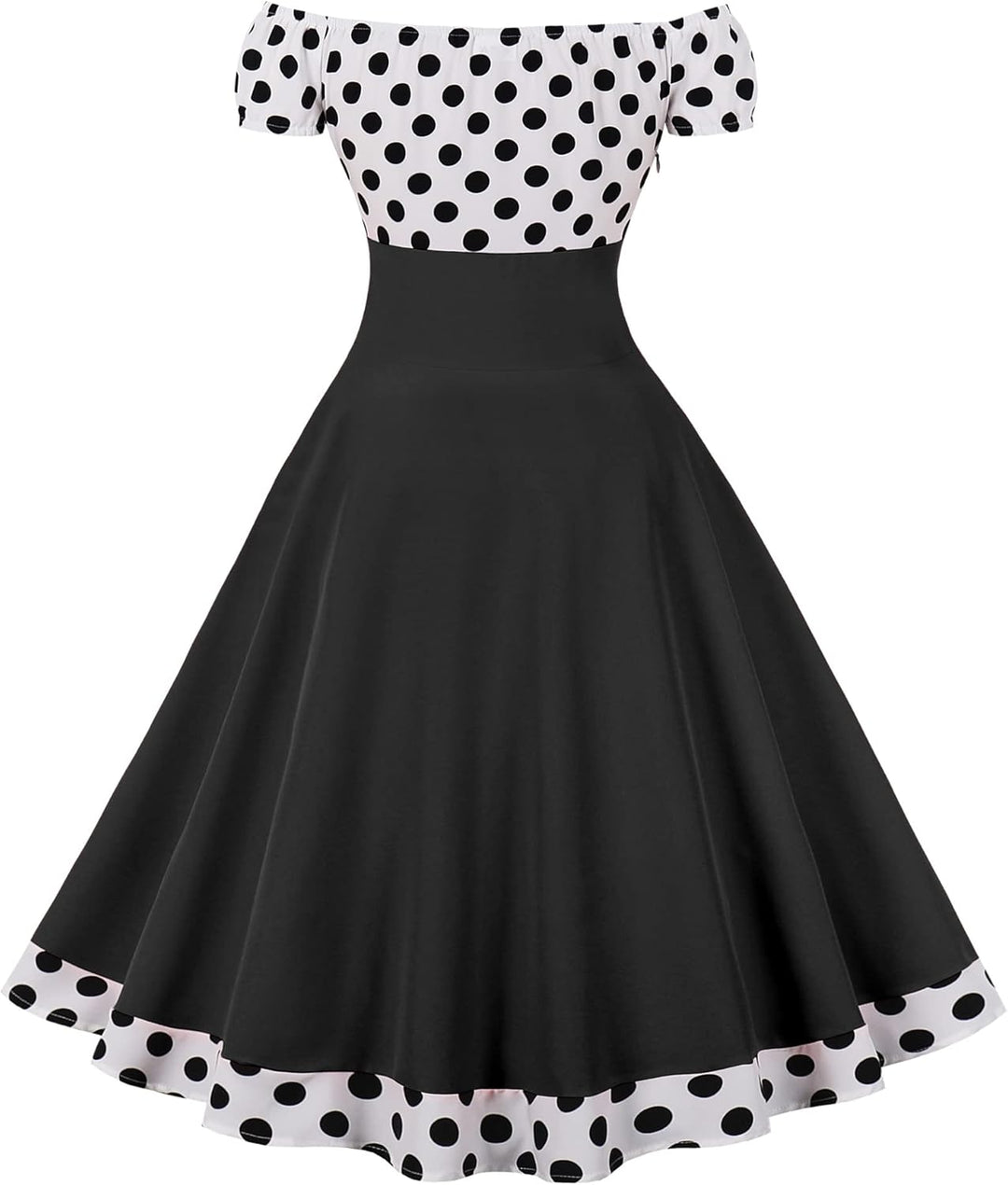 AXOE Damen Schulterfrei Kleid 50er Jahre Cocktailkleid mit Kurz Ärmel XS Schwarz/Weiss, S