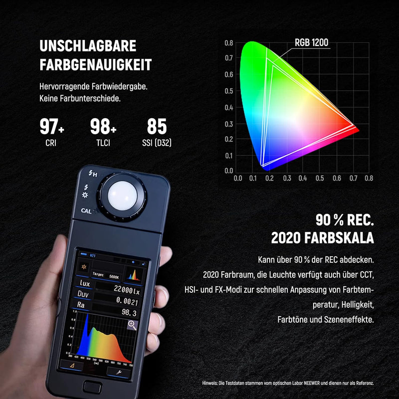 NEEWER RGB1200 60W RGB LED Videoleuchte Panel mit APP/2,4G Steuerung 22000Lux@0,5m/1% präzises Min D