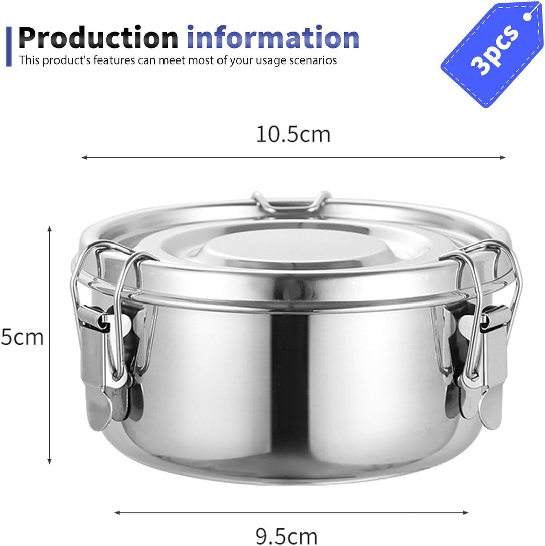 3 Stück Edelstahl Brotdose Rund, Φ10cm Auslaufsichere Brotdose, Lebensmittelbehälter Kinder, 304 Ede