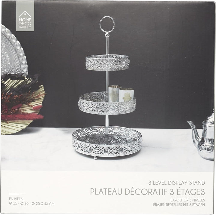 HOME DECO FACTORY, KA0113, 3 Tier Silver Metal Decorative Tray, Ideal for Entertaining and Home Deco