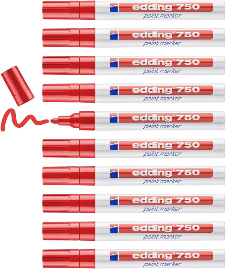 edding 750 Lackmarker - rot - 10 Stifte - Rundspitze 2-4 mm - Lackstift zur Markierung und Beschrift