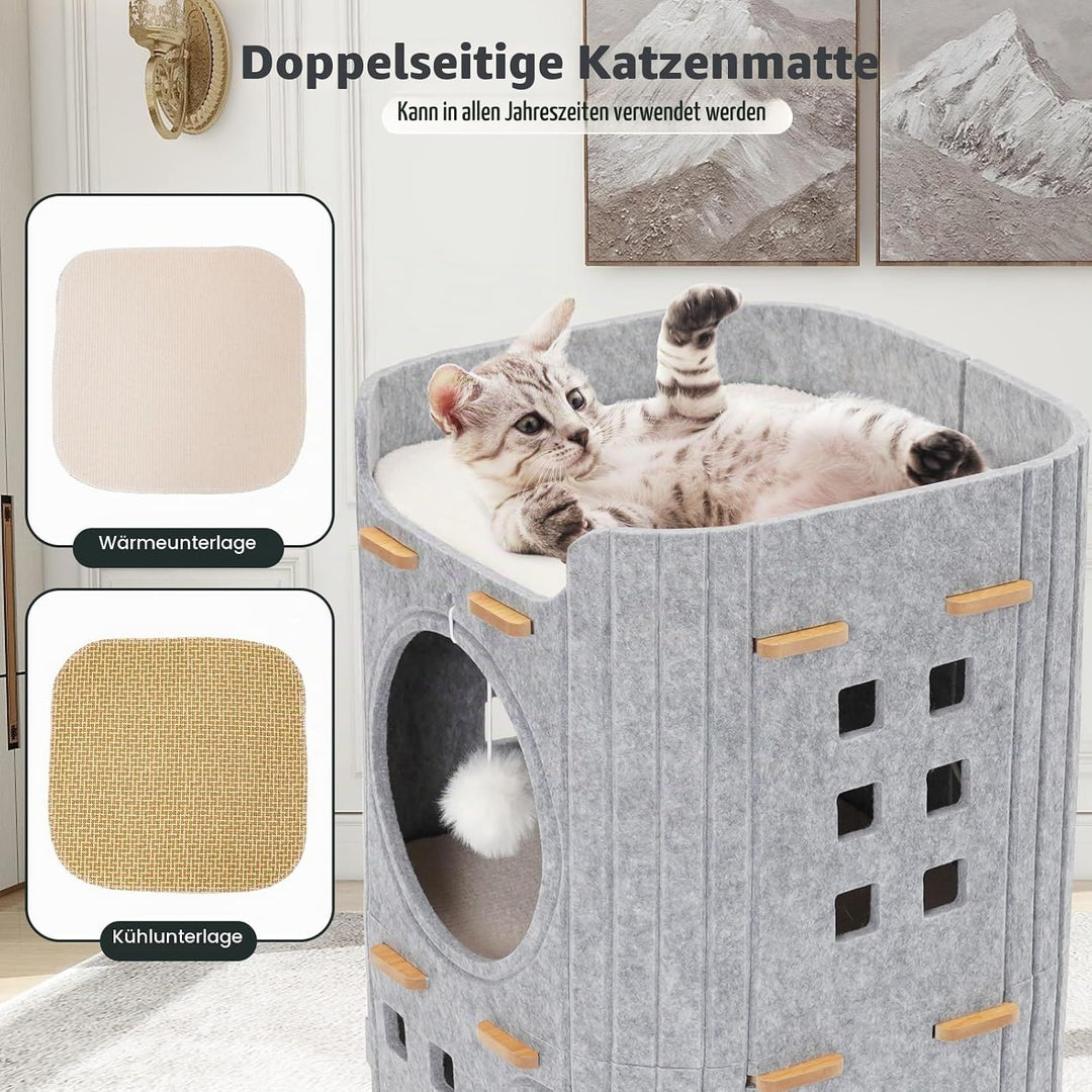 Katzenhöhle aus Filz, Katzenhöhle,Stabile aus hochwertigem Filz，Katzenhaus Indoor 3 Schicht Katzenbe