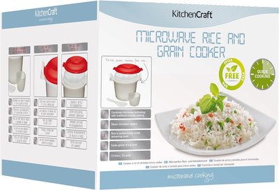 KitchenCraft Reiskocher - Mikrowellen-Dampfgarer, BPA-freier Kunststoff, 1,5 Liter, weiss/rot