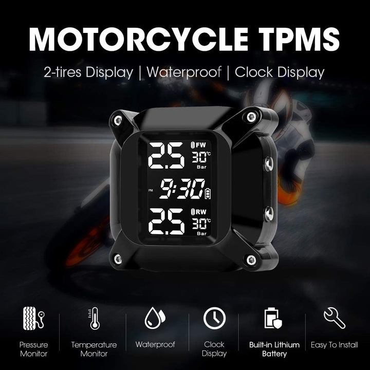Jansite Motorrad TPMS Wireles Reifendrucküberwachungssystem mit 2 externen Sensoren LCD-Display Auto