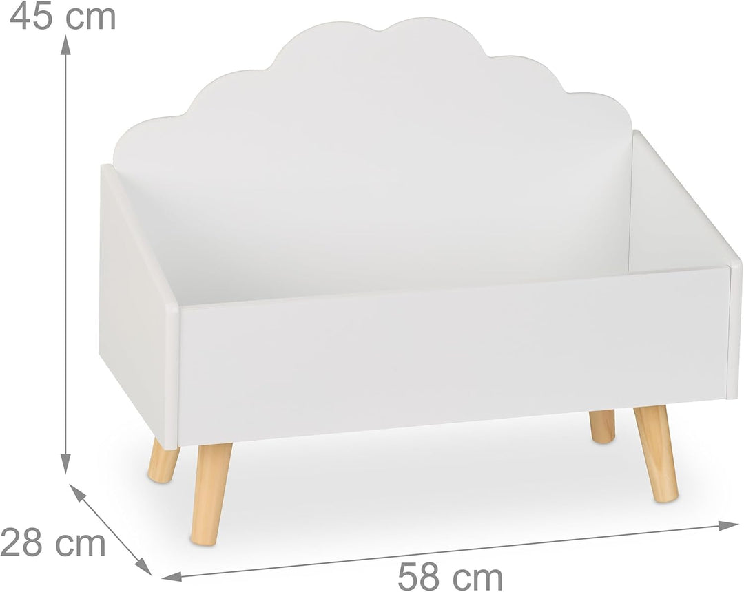 Relaxdays Kindertruhe, Wolken-Design, HxBxT: 45x58x28 cm, MDF, für Bücher & Spielzeug, offene Spielz