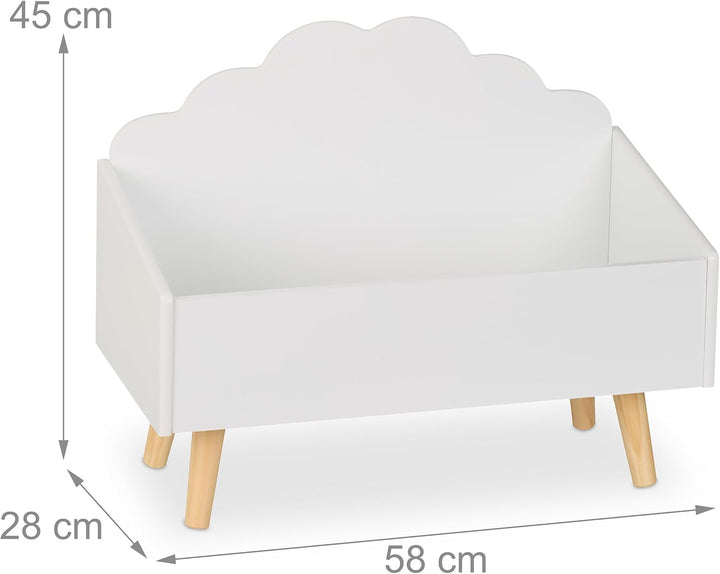 Relaxdays Kindertruhe, Wolken-Design, HxBxT: 45x58x28 cm, MDF, für Bücher & Spielzeug, offene Spielz