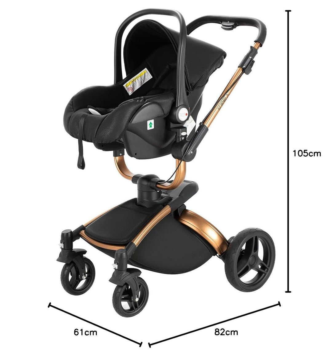 3 in 1 Baby Kinderwagen: Faltbarer Babyschale & Reversibler Babyschale mit grossem UV-Schutz 50+ Dac