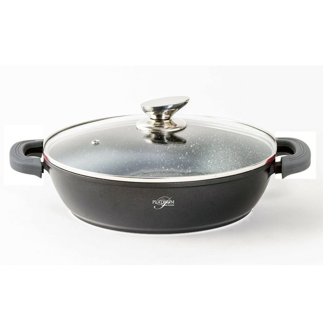 Schmorpfanne 24 cm Schmortopf Scwarz | Bräter Induktion Antihaft | Schmorkasserolle mit Glasdeckel |