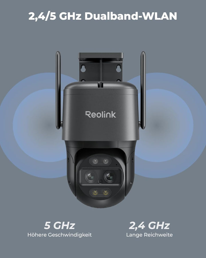 Reolink 4K 8MP Wi-Fi 6 PTZ Überwachungskamera Aussen WLAN mit Auto-Tracking-Zoom, Dual-Objektiv, Dua