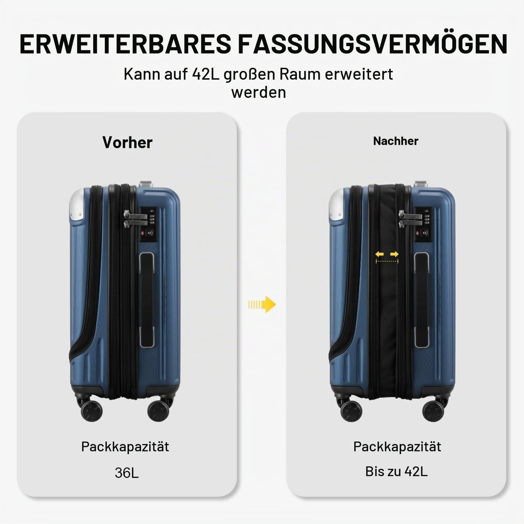 LEVEL8 Koffer Trolleys Handgepäck Hartschalenkoffer Rollkoffer Reisekoffer, TSA Blau mit Organizer-s