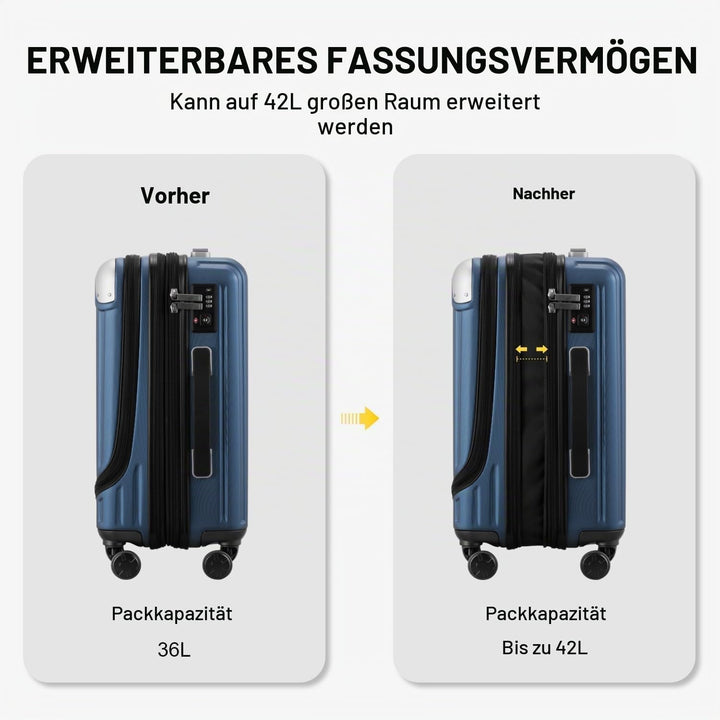 LEVEL8 Koffer Trolleys Handgepäck Hartschalenkoffer Rollkoffer Reisekoffer, TSA Blau mit Organizer-s