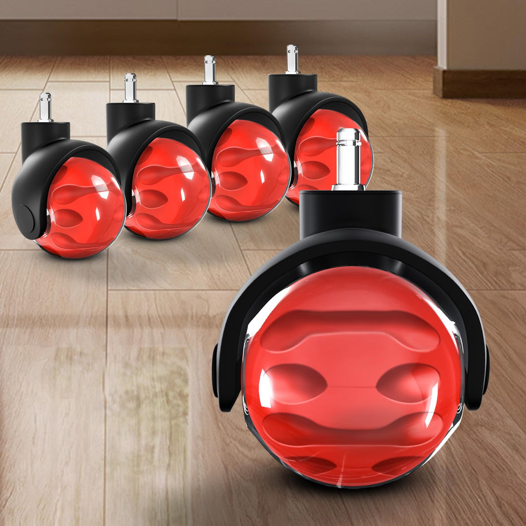 Sytopia Bürostuhl Rollen 5er Set in Rot, Rollen für Bürostühle 11 x 22 mm für Teppichböden, Hartbode
