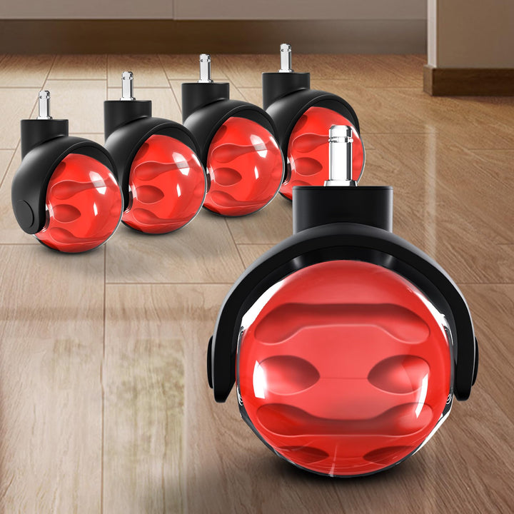 Sytopia Bürostuhl Rollen 5er Set in Rot, Rollen für Bürostühle 11 x 22 mm für Teppichböden, Hartbode