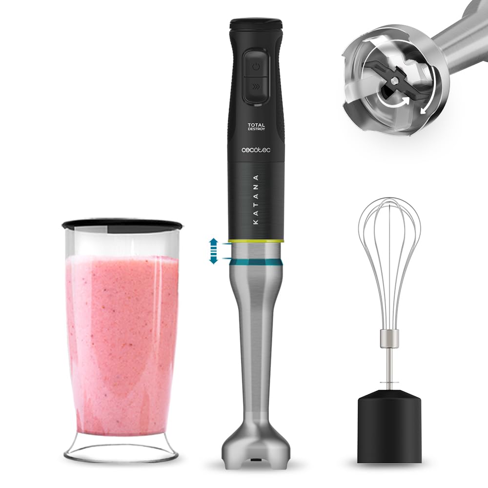 Cecotec Stabmixer Katana 15 TotalDestroy Cream B, 1500 W. 21 Geschwindigkeiten und Turbo, Doppelklin