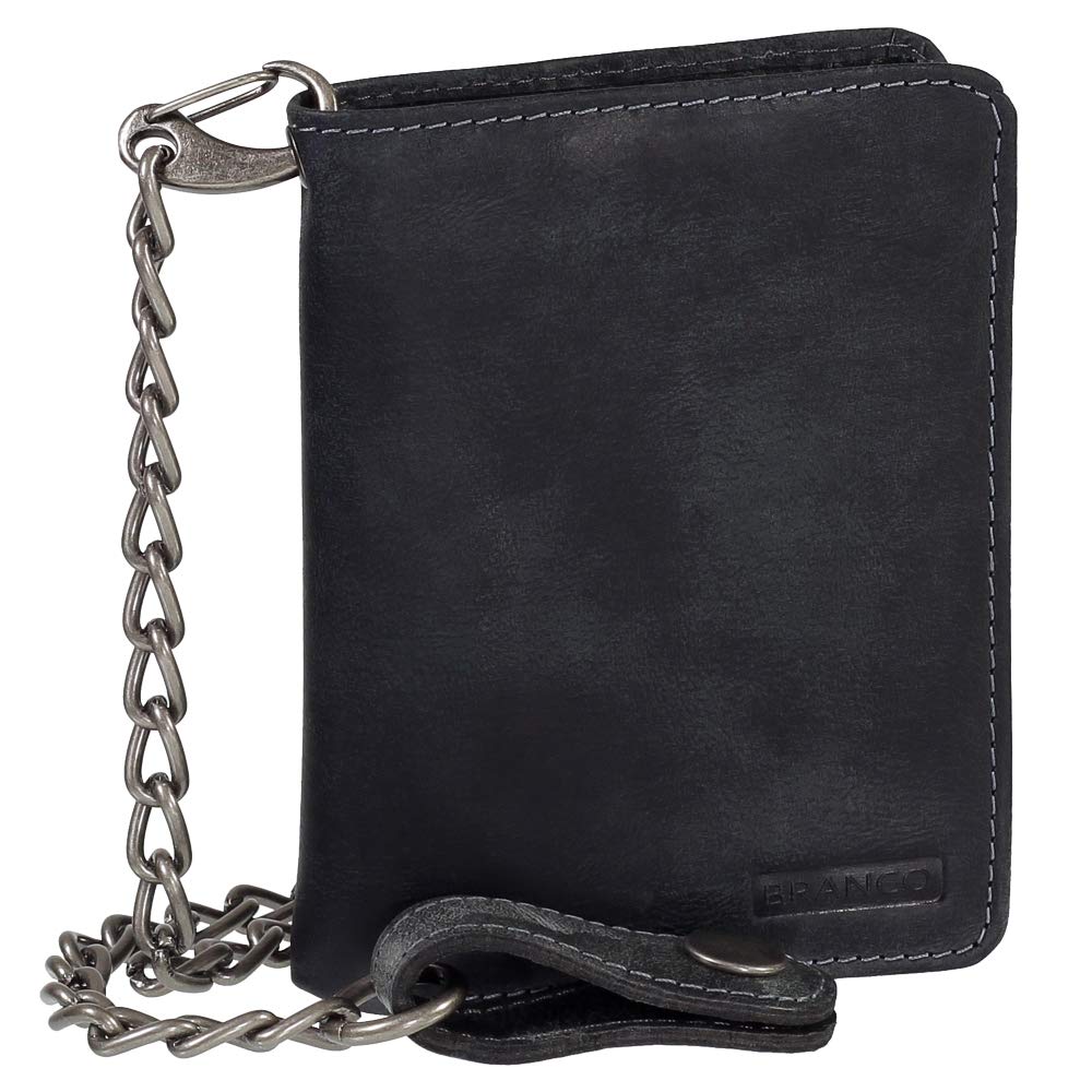 Luxus Leder Bikerbörse mit Kette Biker Geldbörse Portemonnaie Geldbeutel 10 cm 34015 Farbe schwarz,
