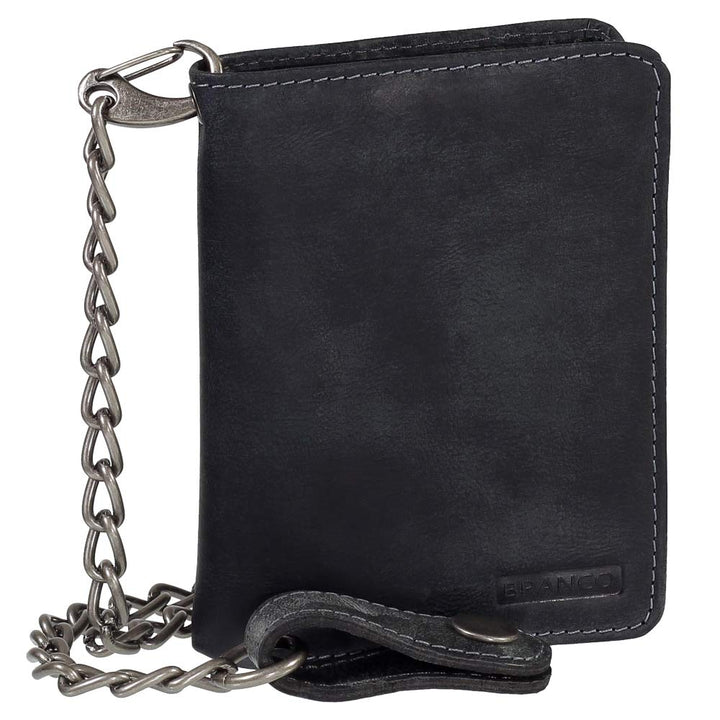 Luxus Leder Bikerbörse mit Kette Biker Geldbörse Portemonnaie Geldbeutel 10 cm 34015 Farbe schwarz,