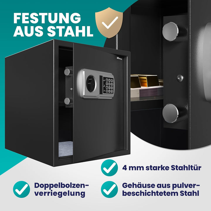 DEUBA® XXL elektr. Tresor 35x40x40cm 4mm Türstärke Doppelstahlbolzen Innenbeleuchtung inkl. Montagem