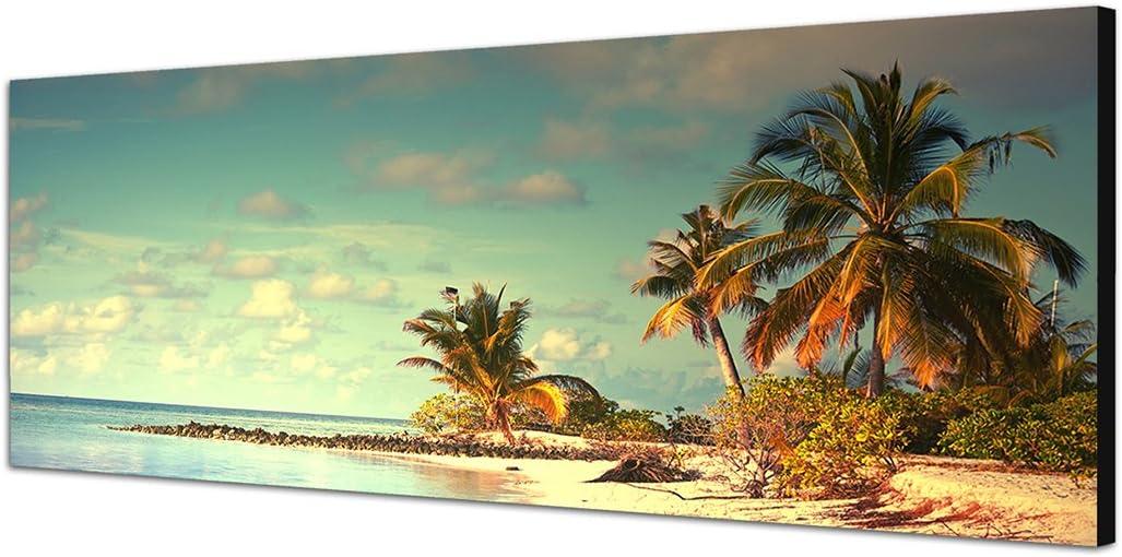 Panoramabild auf Leinwand und Keilrahmen 150x50cm Malediven Strand Meer Palmen