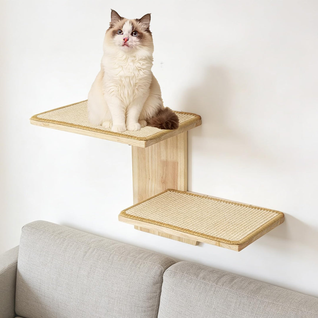 Kletterwand Katze, Katzen Wandelemente, Katzentreppe Wand mit 2 Plattformen und Sisalmatten, Kratzba