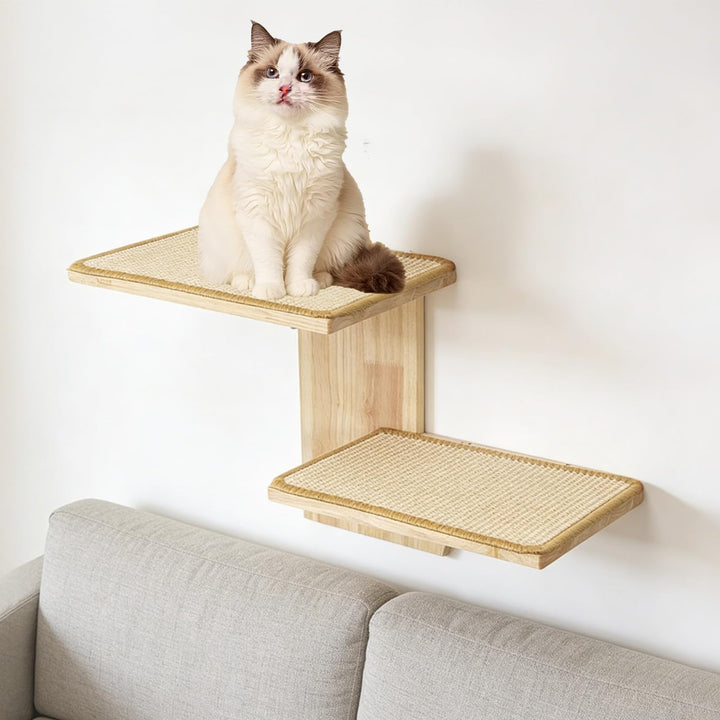 Kletterwand Katze, Katzen Wandelemente, Katzentreppe Wand mit 2 Plattformen und Sisalmatten, Kratzba