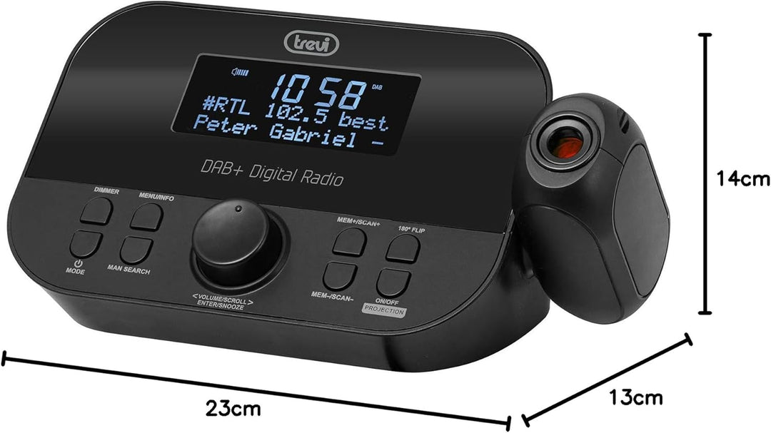 Trevi RC 85D8 DAB, Wecker mit Deckenprojektor, DAB/DAB+ FM RDS-Empfänger, Radiosenderspeicher, doppe
