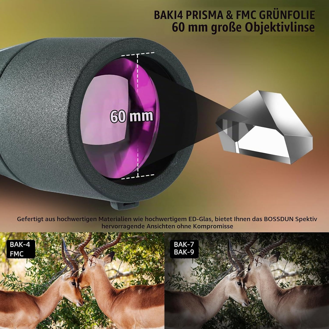 25-75X Spektive mit Stativ, Zoom Wasserdichtes BAK4 Prisma-Monokular-Teleskop für Vogelbeobachtung,