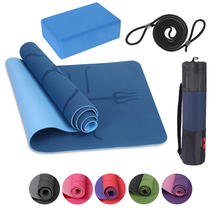Habib Yogamatte Set mit Yogablöcken – Rutschfeste gepolsterte Fitnessmatte inkl. Tragetasche mit Sch