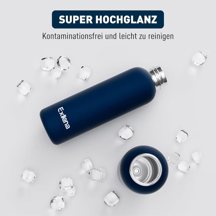 Exllena Trinkflasche Edelstahl 500ml - Hochwertige Thermosflasche Mit Silikongriff für Sport, Büro u