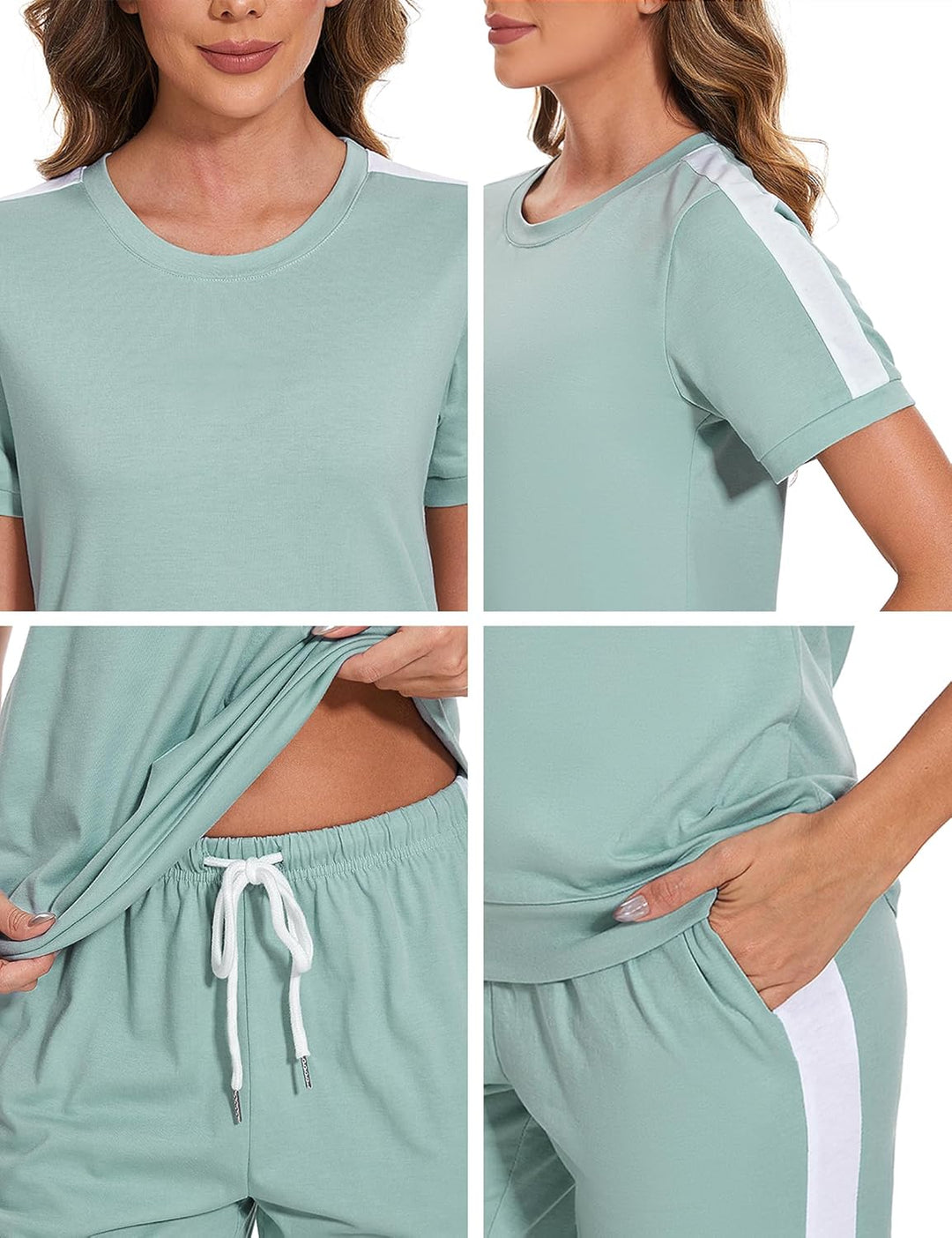 Aottori Jogginganzug Damen Set Rundhals Kurze Ärmel Trainingsanzug Zweiteiler Elegant Hausanzug Frei