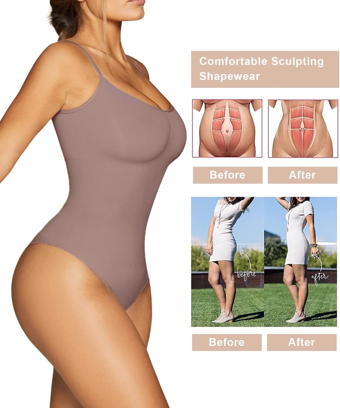 SHAPERX Shapewear Damen Bauchweg Bodysuit Formender Body Shaper Sculpting Tanga mit Verstellbarer Sc