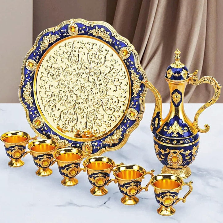 Türkische Kaffeekanne Set, Vintage Türkische Kaffeetasse Set Metall Tee Tasse Kaffeekanne mit 6 Kaff
