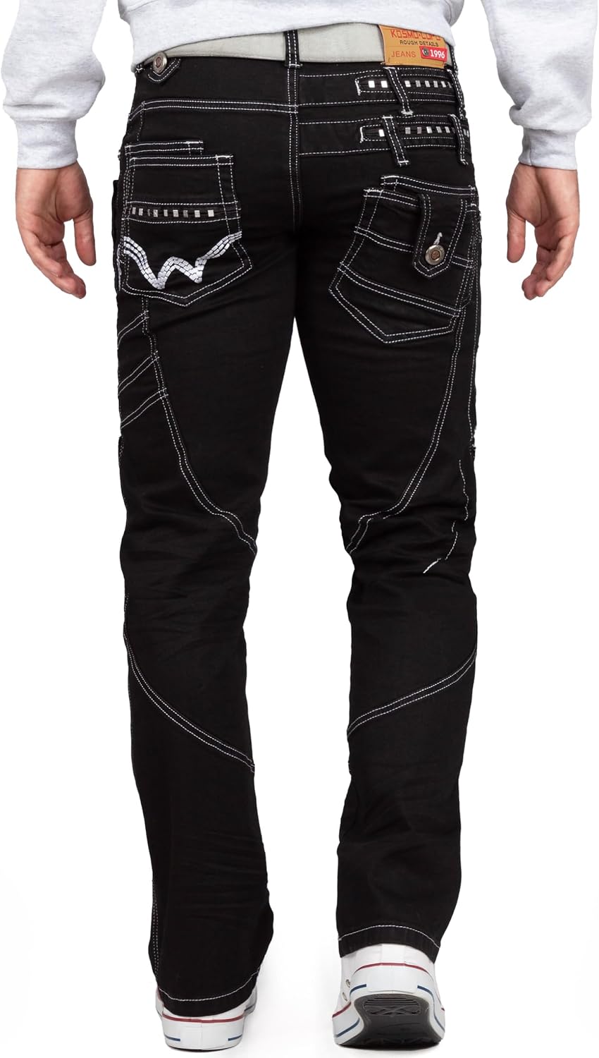 Kosmo Lupo Herren Jeans Extravagant Besondere Designs 29W / 32L Schwarz - 01, 29W / 32L Schwarz - 01