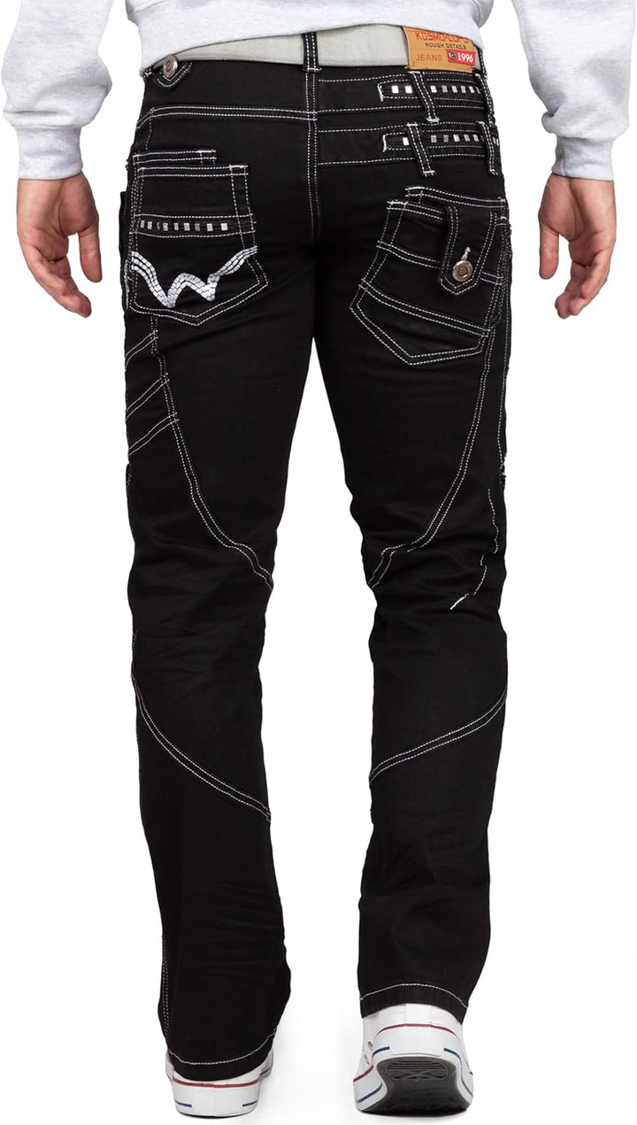 KOSMO LUPO Herren Jeans – Extravagante Designer-Jeans mit Patchwork, Nieten & Kontrastnähten – Regul