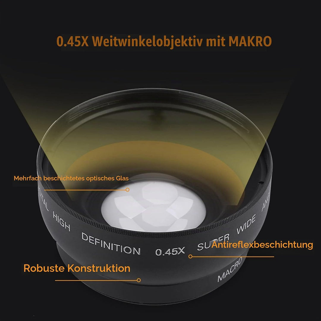 52 Mm 0,45 X Weitwinkelobjektiv mit Makroteil, für Kamera Digital SLR Universal-Konvertierungs-Makro