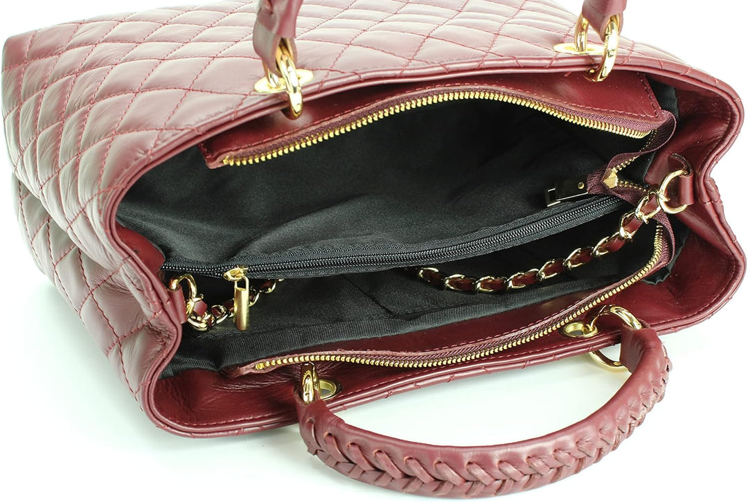 Belli edle italienische Echt Nappa Leder Damentasche Henkeltasche Umhängetasche gesteppt - 34x25x17