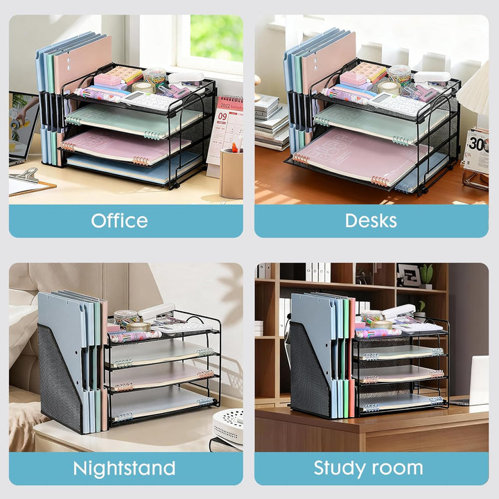 4-Trays Desktop File Organizer, Mesh Office Desk Supplies Organizer Dokument Brieffachhalter mit Sch