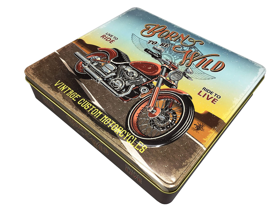 Rechteckige Blechdose mit Aufschrift Born to be wild im Retro-Look Keksdose Deko Box Dose, ca. 23 x