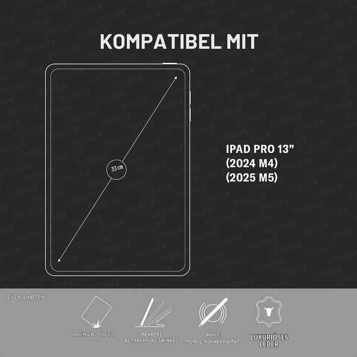 TORRO Lederhülle kompatibel mit iPad Pro 13" M5 / M4 - Echtleder iPad Pro 13 2025/2024 Hülle mit Sta