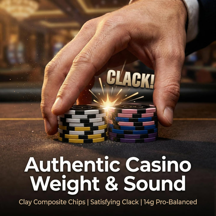 Poker Koffer 300 Chips 14g Clay – Premium Pokerchips Set mit Eisenkern & Nummerierten Werten – Art D