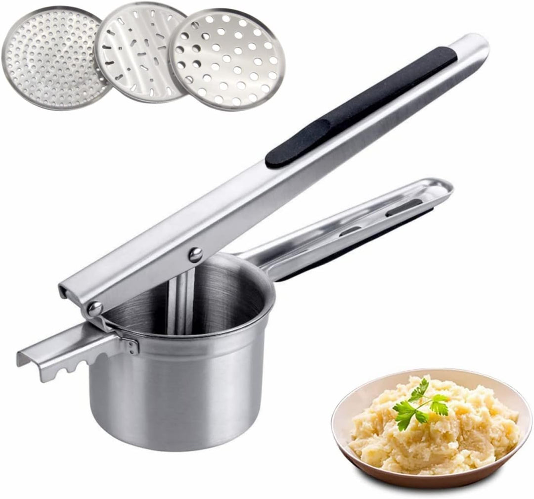 KENNOE Kartoffelpresse aus Edelstahl, Professionelle Kartoffelstampfer mit 3 Lochscheiben, Kartoffel