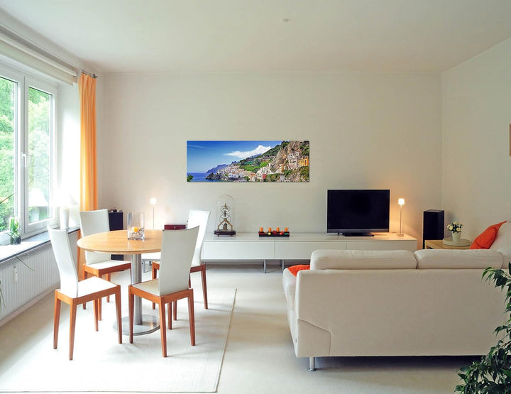 Paul Sinus Art Panoramabild auf Leinwand und Keilrahmen 150x50cm Italien Amalfi Meeresstadt Berge Me