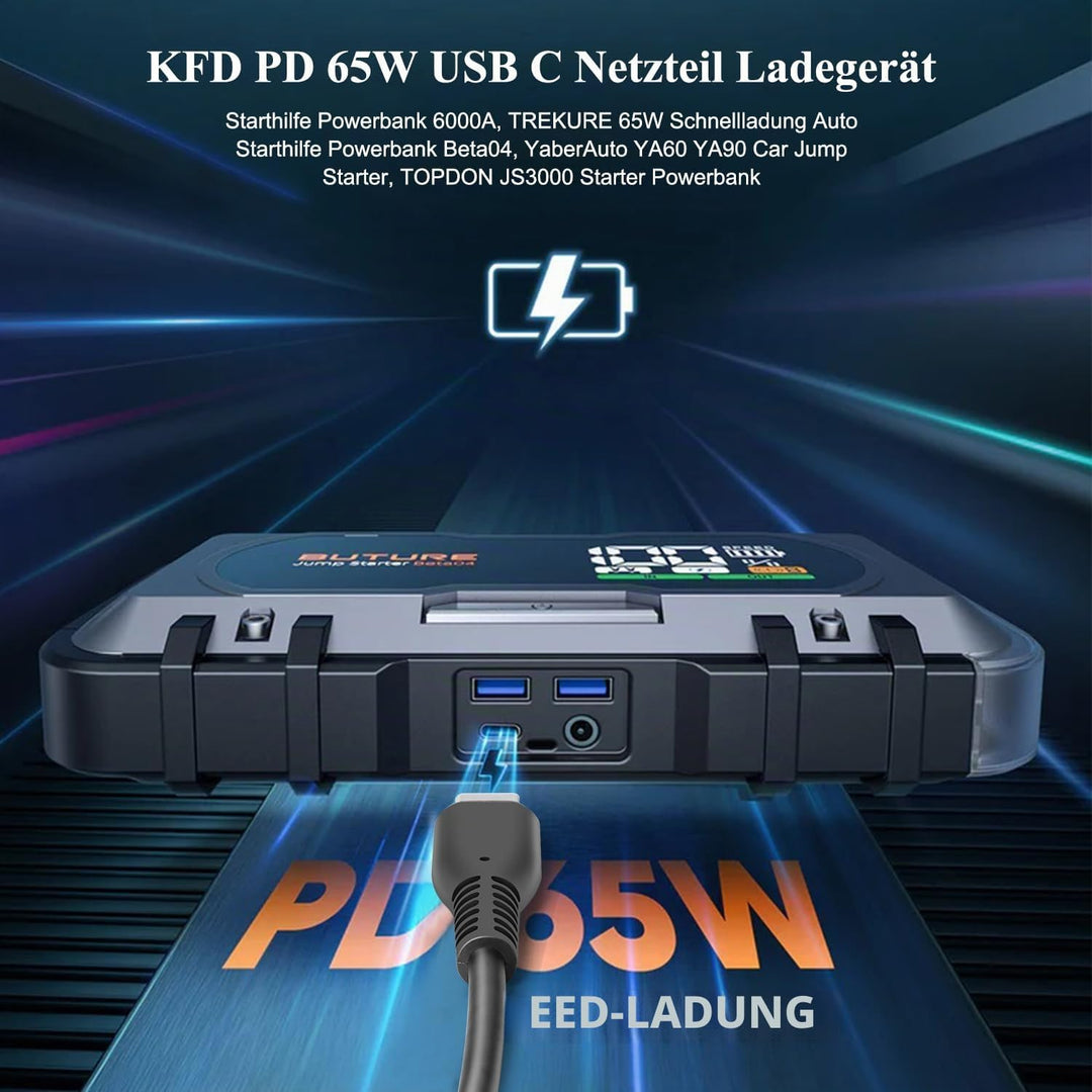 KFD PD 65W USB C Netzteil Ladegerät für TREKURE ‎DE-Beta07 Beta04, YaberAuto Starthilfe Powerbank YA