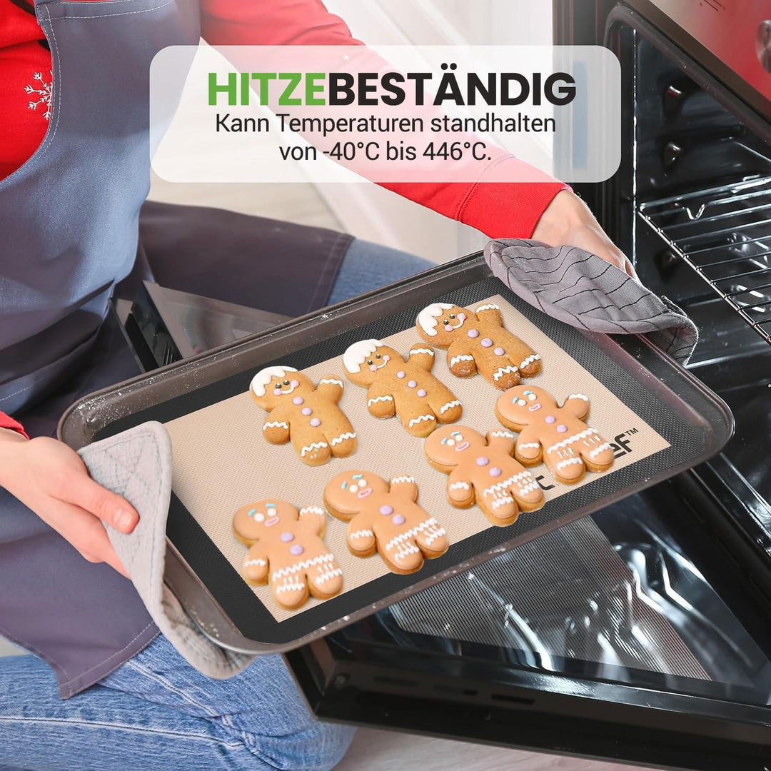 NutriChef Silikon Backmatten – 2er Set, Schwarz 42 x 28 cm - Dauerbackfolie BPA-frei, Antihaft, Spül