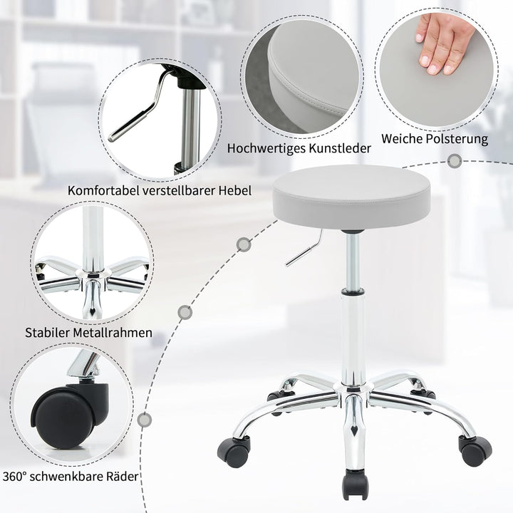 FIRAVOE Ergonomischer höhenverstellbarer Rollhocker 49,5–67,6 cm, Stabiler rückenloser Bürohocker au